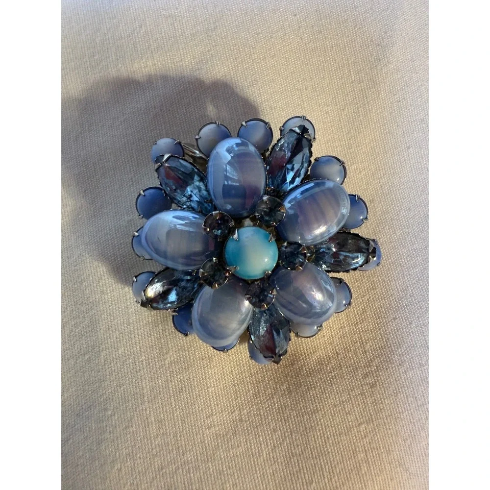 Vintage Blue Crystal Flower Brooch Pin‎ Statement Jewelry Women